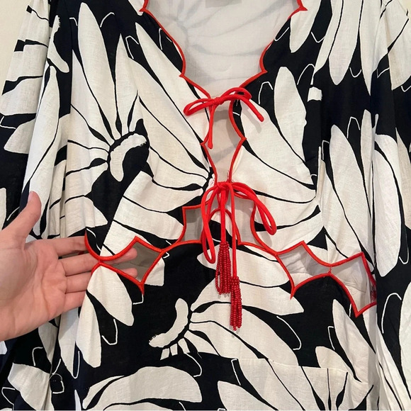 Farm Rio Cutout Tiered Tie Front Colorful Floral Tropical Boho Maxi Dress Large - Picture 5 of 9